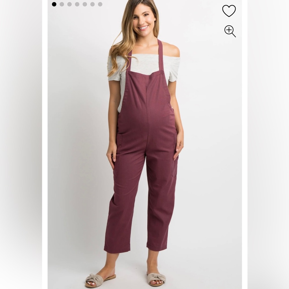 Burgundy Linen Side Pocket Maternity Overalls